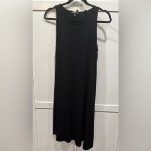 Eileen Fisher Black Sleeveless A-Line Midi Dress 98% Viscose